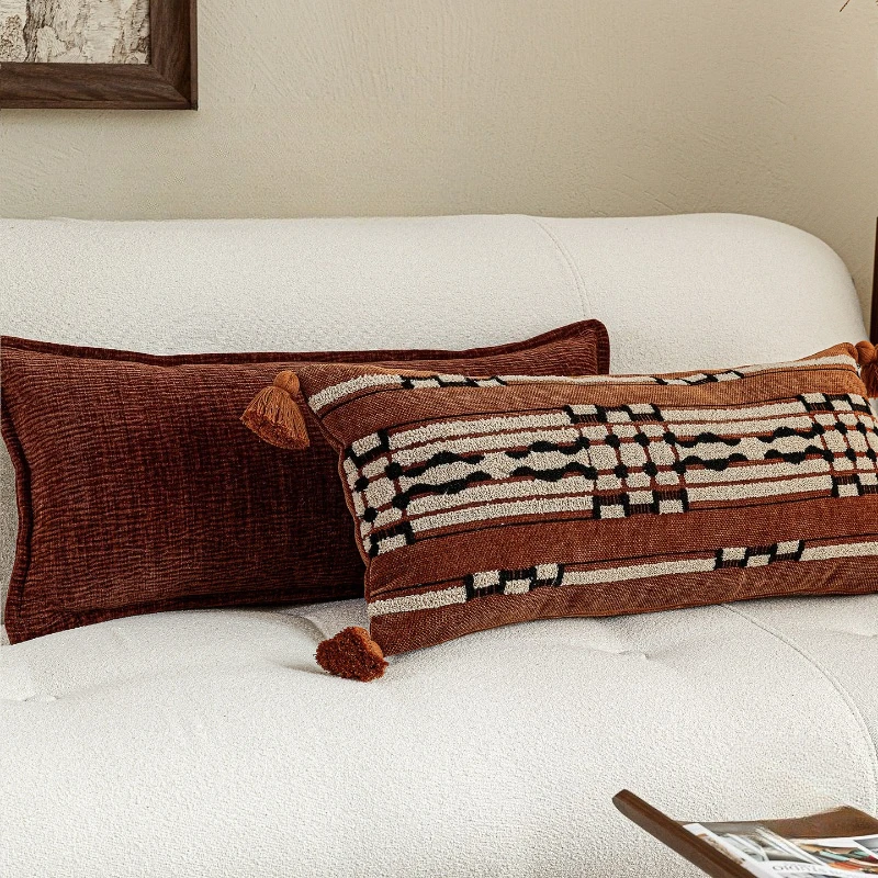 30X65CM Wine Red Ancient Throw Pillow Cover Homestay Stamping Waist Cushion Cover Decor Home Decorative Pillowcase