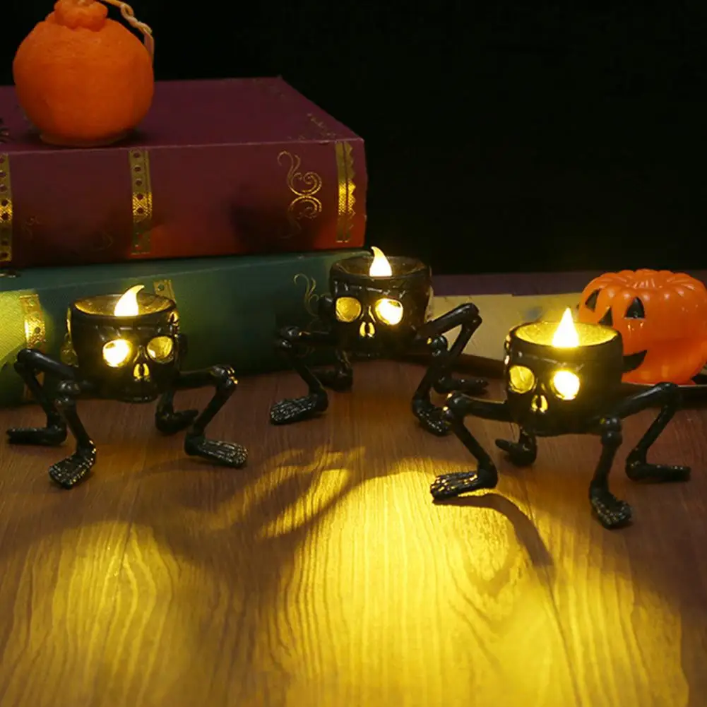 Halloween Decoration Ornaments Resin Skeleton Led Lamps Halloween Skeleton Led Lamp with Simulated Flame Skull for Haunted