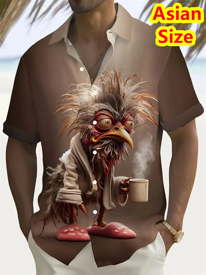 

Hawaiian Funny Animals Smiling Shark Chicken Cat Printing Short Sleeve Shirts For Men Clothes Casual Shirt Vacation Blouses Tops