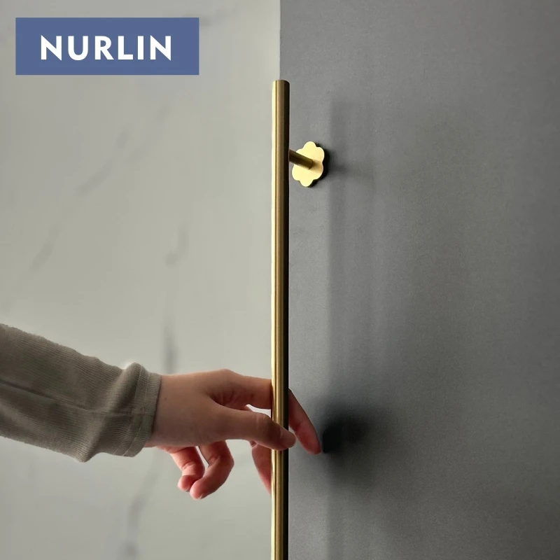 Nurlin Brass 3mm Thickness Furniture Cabinet Wardrobe Handle Knobs Hexapetalous Flower Decorative Base Backplate Black Gold