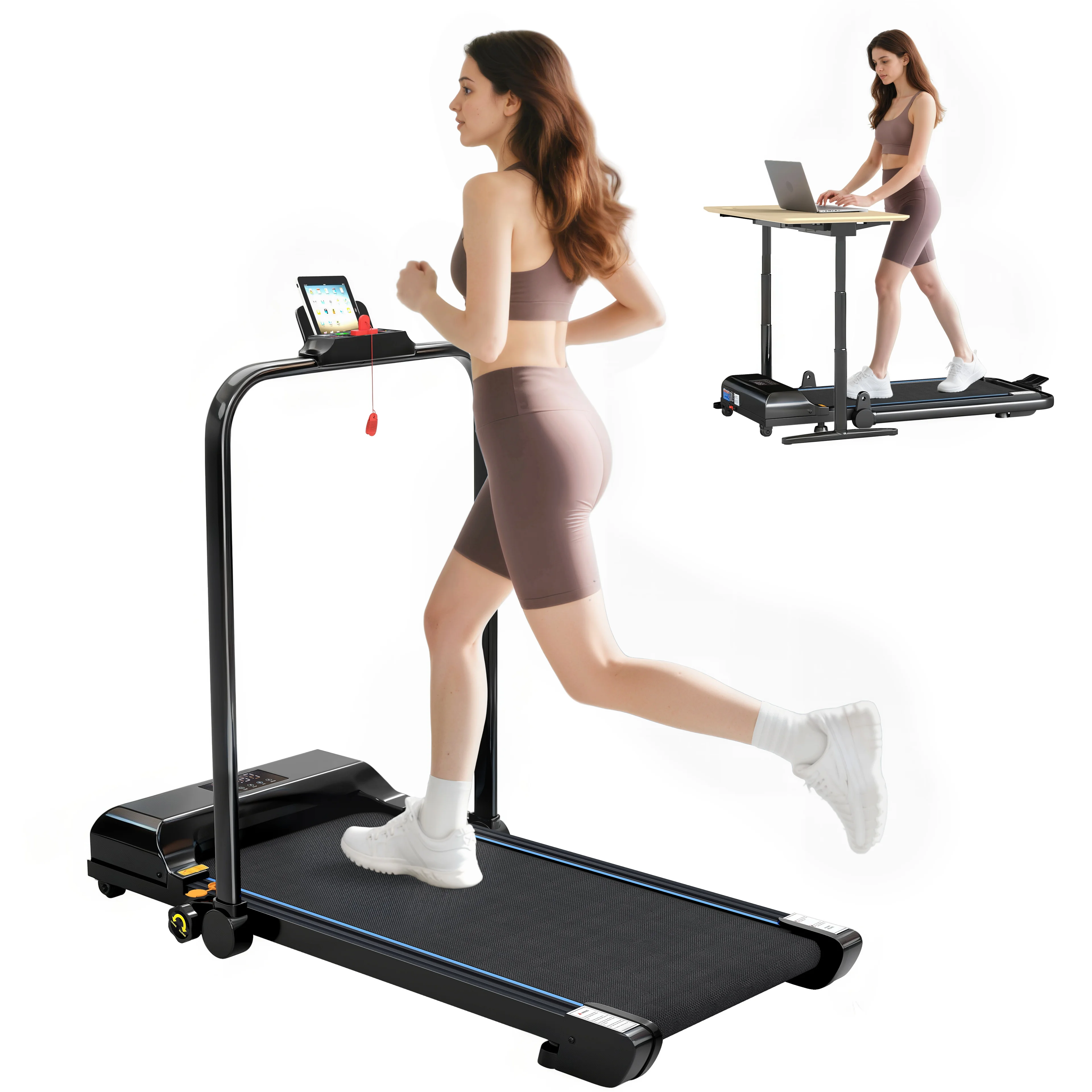 HOMCOM Cinta de Correr Plegable, Andar Caminadora Eléctrica para Casa 2 en 1, Debajo del Escritorio con 2,5HP, 10 km/h, Pantalla