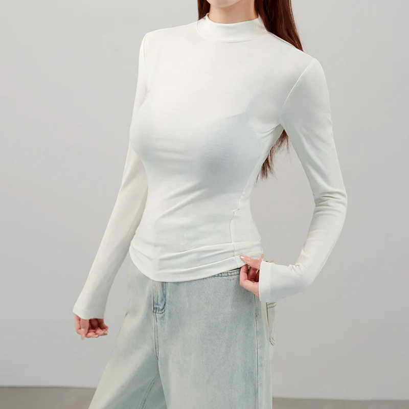 

Высокоэластичные утягивающие футболки с полувысоким воротником, женские элегантные футболки с длинными рукавами, женский темперамент, универсальный пуловер, футболка