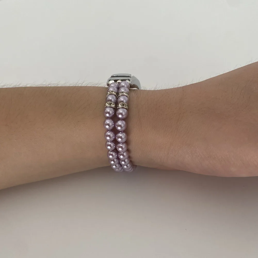 Mi8 Purple Strap Bracelet for Mi Band 8 7 6 Women Watchband for Xiaomi Mi Band 5/4/3 Wristband with Dressy Pearl Beaded Luxury