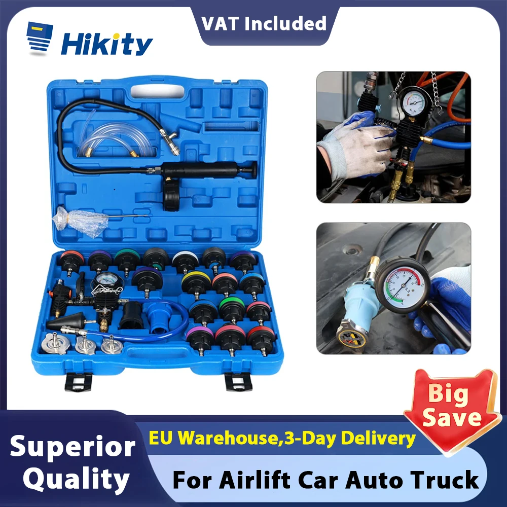 Hikity 28pcs Radiator Coolant Pressure Tester Vacuum Refill Tool Kit Vacuum Type Coolling System Kit Coolant Purge Refill Kit