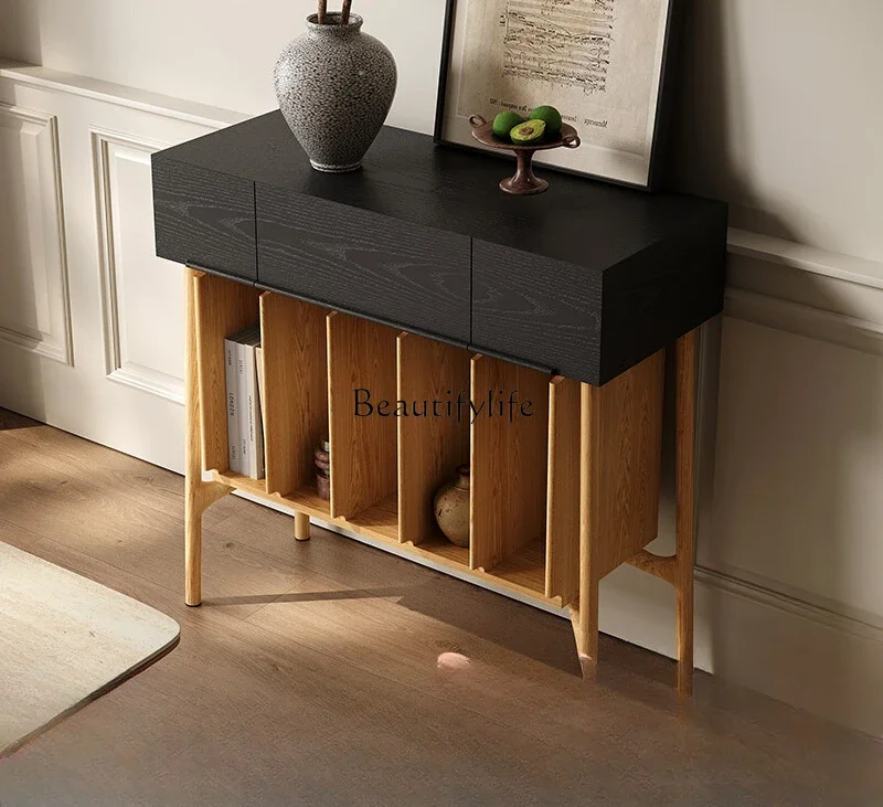 

06-*Solid wood dining side cabinet modern simple integrated kitchen bowl cabinet against the wall storage rack
