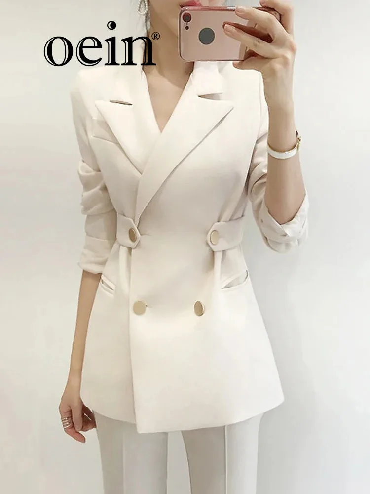 [oein] 2024 Autumn New Small Suit Jacket For Women, Solid Color Korean Version, Fashionable Slim Fit, Double Breasted