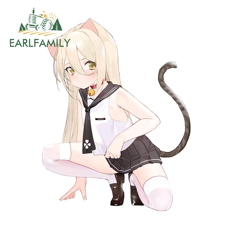 

EARLFAMILY Fox Girl Car Sticker Air Conditioner Decal Vinyl Car Wrap Creative Windshield Rearview Mirror Cartoon Styling Laptop