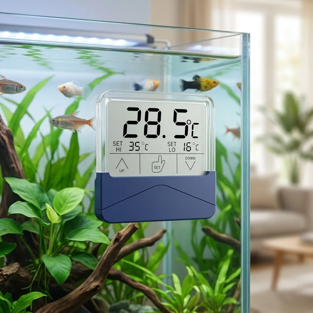 Wireless Safety Sensor Digital Aquarium Thermometer 7mm Thin Display 24h Temperature Tracking Peak Value Record