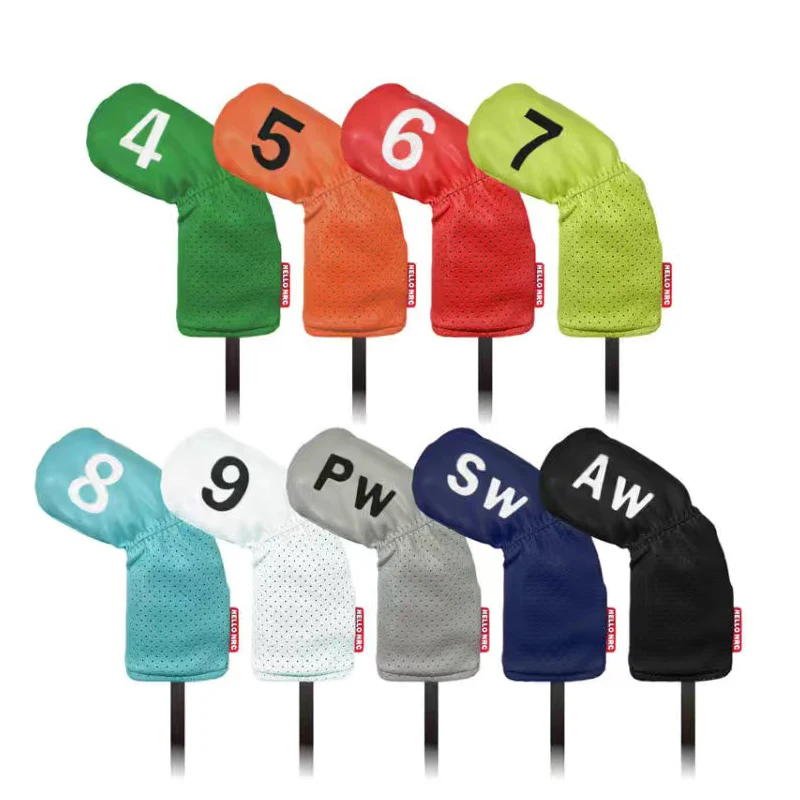 New fashion Color Golf Headcover Iron Cover PU Waterproof Embroidered Club Cover 9pcs Golf Head Protective Cover Accessories