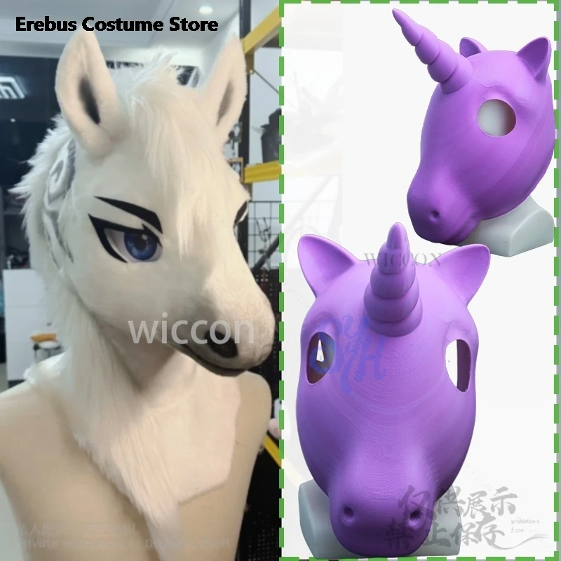 

Anime Unicorn Cosplay Furry Furrsuit Kawaii 3D Polylactic Acid Head Base Skull Cute Mask Headwear DIY Accessories Cos Customized