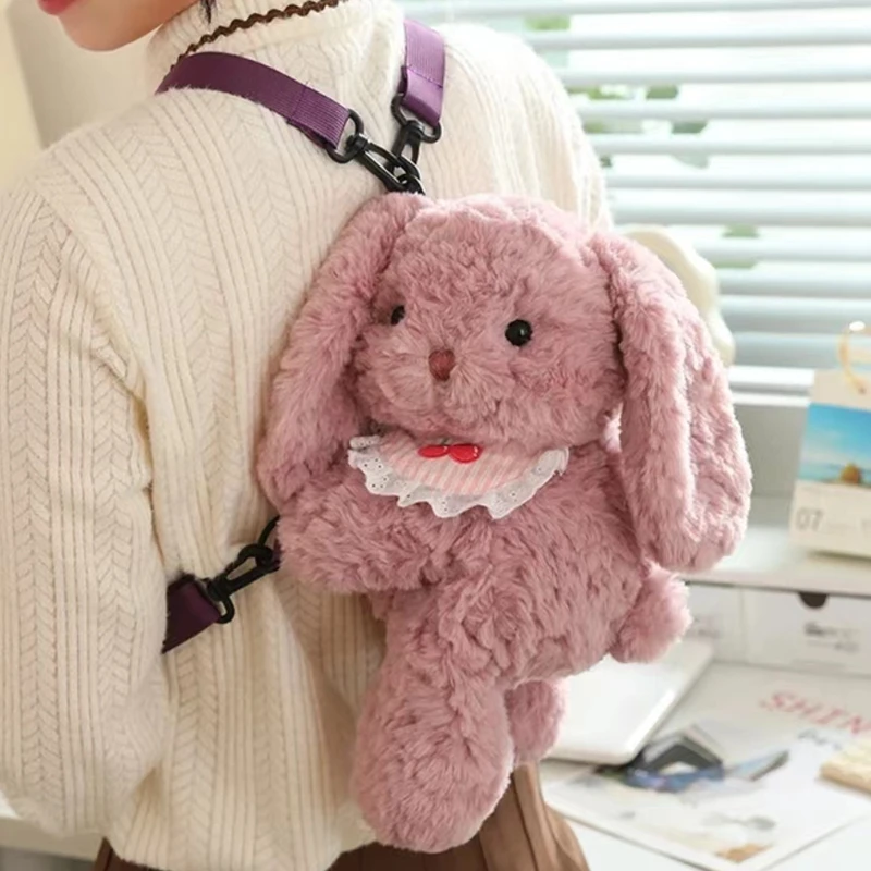 30cm Cute Rabbit Plush Backpack Kawaii Fashion Plushie Doll Children\'s Bag Shoulder Bag Mini Knapsack Bags Gifts for Girlfriend