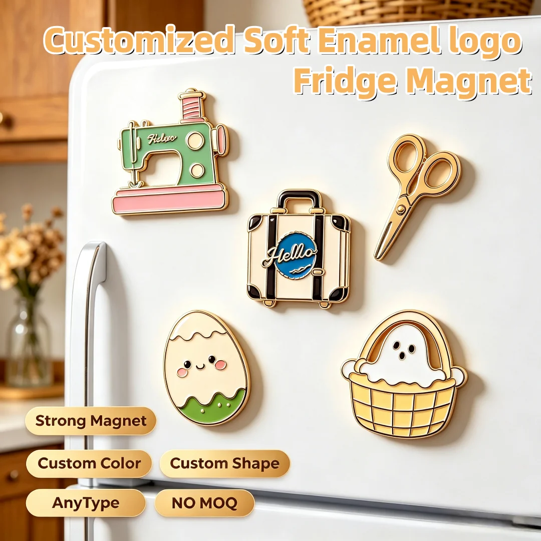 Customized Soft Enamel logo Fridge Magnet Metal Strong Magnetic Suction Refrigerator Magnet 3D Zinc Alloy Metal Magnet Fridge