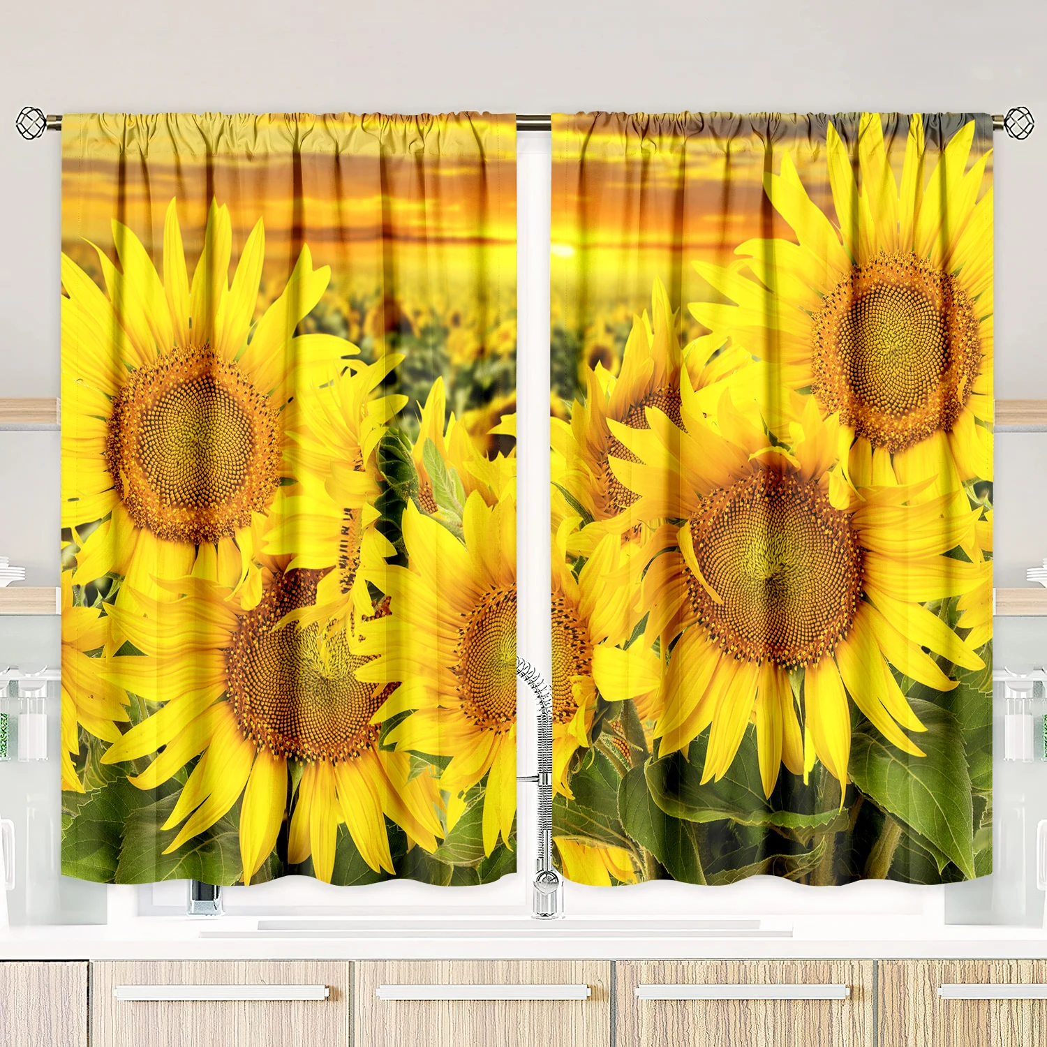 2 pieces - Sunflower - printed curtain - polyester material - for bedroom living room study anti-privacy curtain