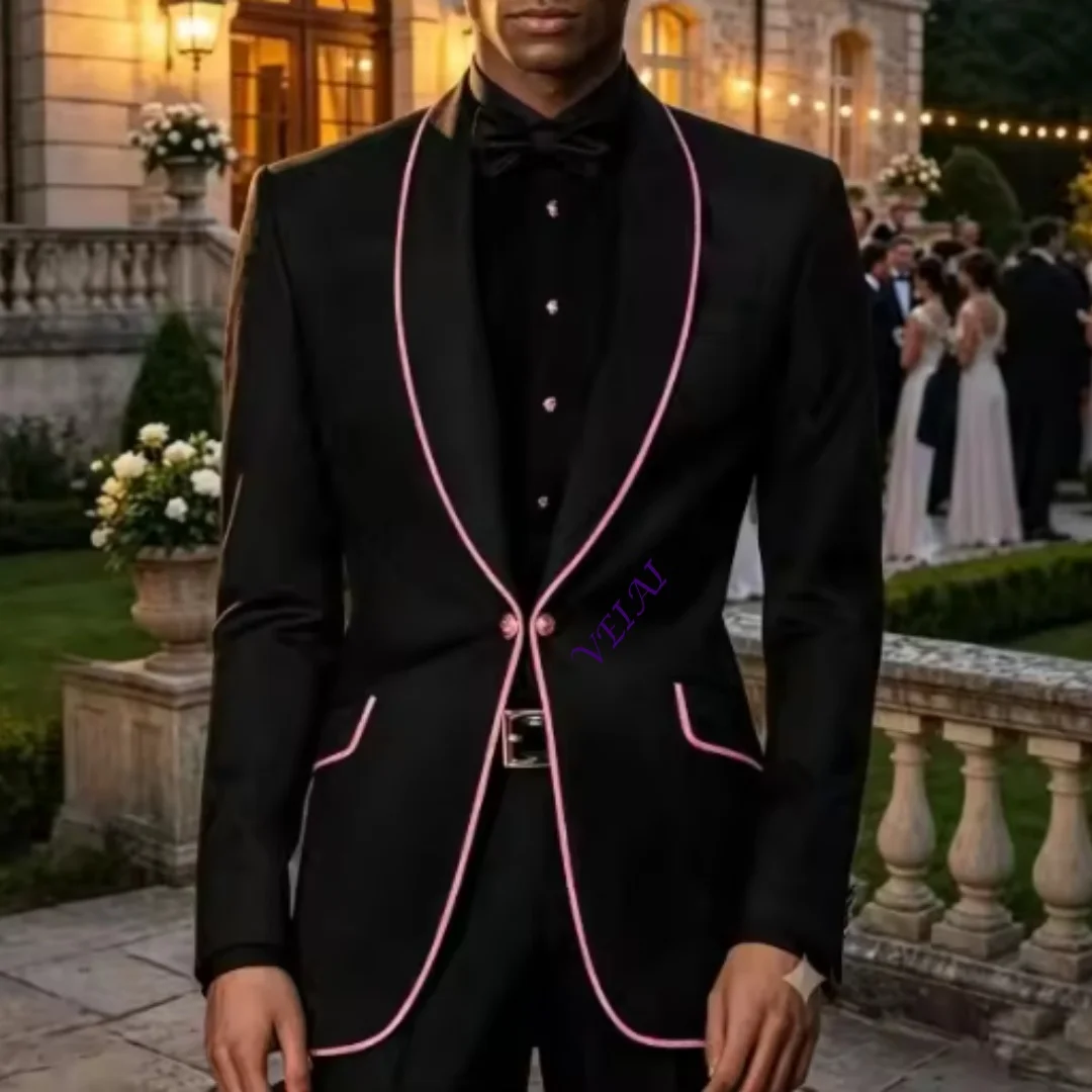 CustomizedWedding Suits for Men Slim Fit 2 Pieces Custom Made Groom Tuxedo with Gold Pattern Fashion Suit Separates for Formal P