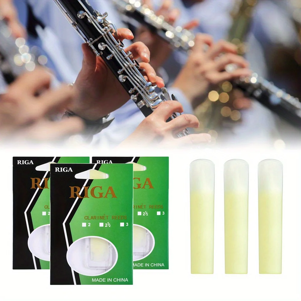 3pcs Resin Clarinet Reeds - Strength 1.5, 2.0, 2.5 - High Quality Reed Pack for Beginners and Professionals