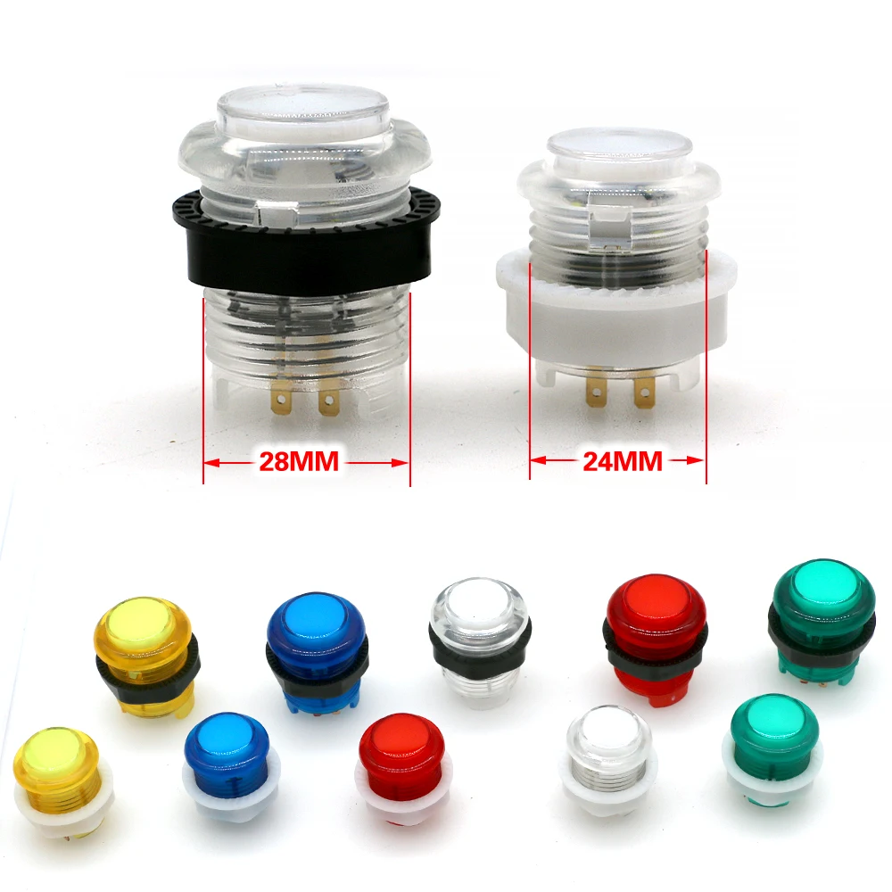 50PCS BaoLian 28mm / 24mm 5V LED Illuminated Light Round Clear Push Button With Mirco Swich For DIY Arcade Game Machine