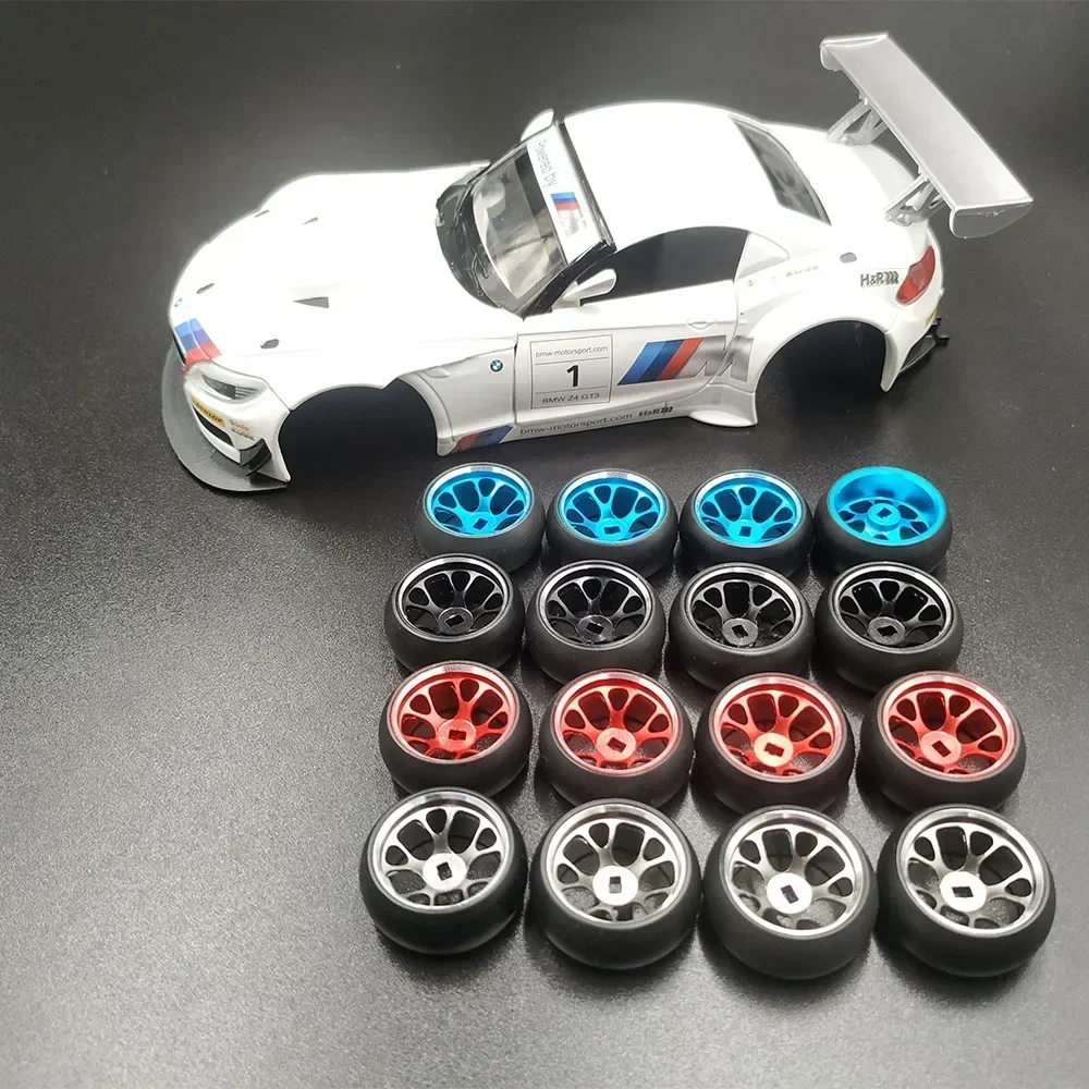 4pcs/set alloy rc wheel rim+ drift tire for 1/28 Wltoys K969 K989 P929 kyosho rally model car upgraded part