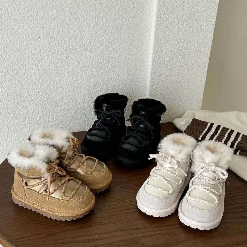 Winter Children Warm Snow Boots Boys Waterproof  Short Boots Girls High-top Leather Boots Baby Cotton Shoes