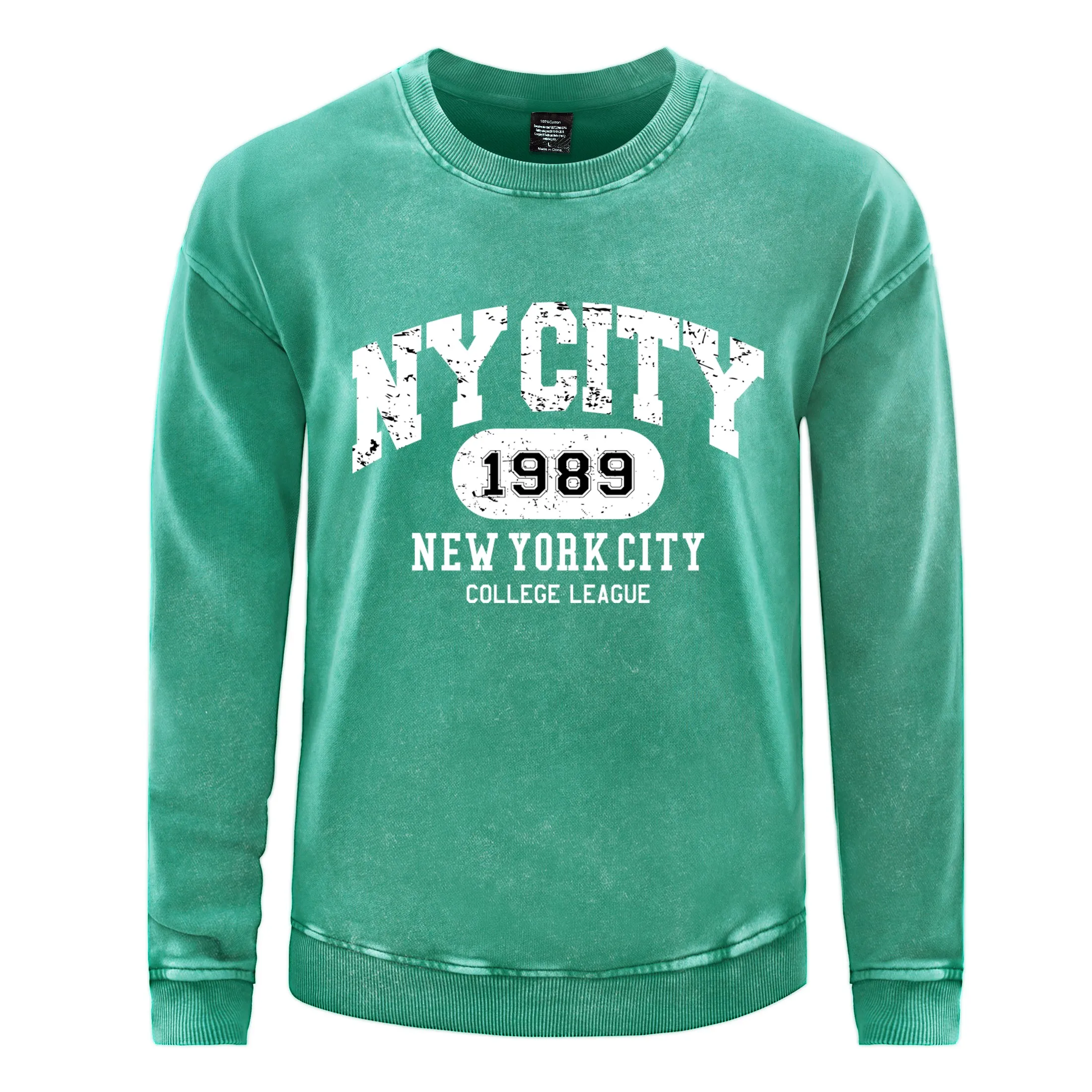 Nycity 1989 Ney York City College League Men Washed Cotton Streetwear Simple Casual Pullover Autumn Couple Tops Clothes