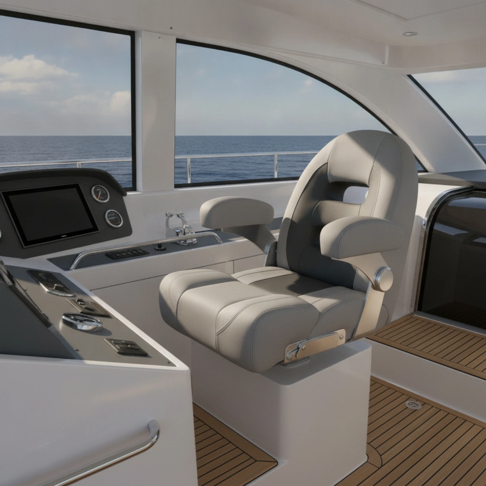 Helm's Chair with Armrests Upholstered High-Back Marine Seat Helm Chair with Armrest Sturdy Seating Heavy-Duty