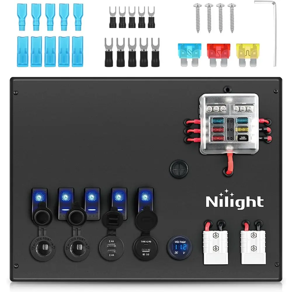 12V/24V Camping Electrical System Centre Battery Power Control Box Fuse Block Switches Cigar Socket Voltmeter USB Charger Anders