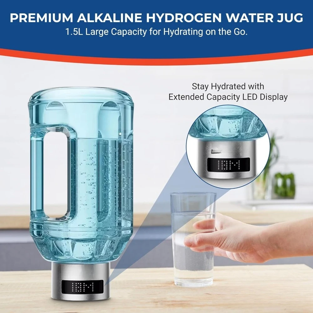 حار بيع. إبريق زجاجة مياه الهيدروجين 2025، مولد مياه الهيدروجين المحمول مع شاشة رقمية، ما يصل إلى 4000 رطل، سعة 51 أونصة - جديد #3