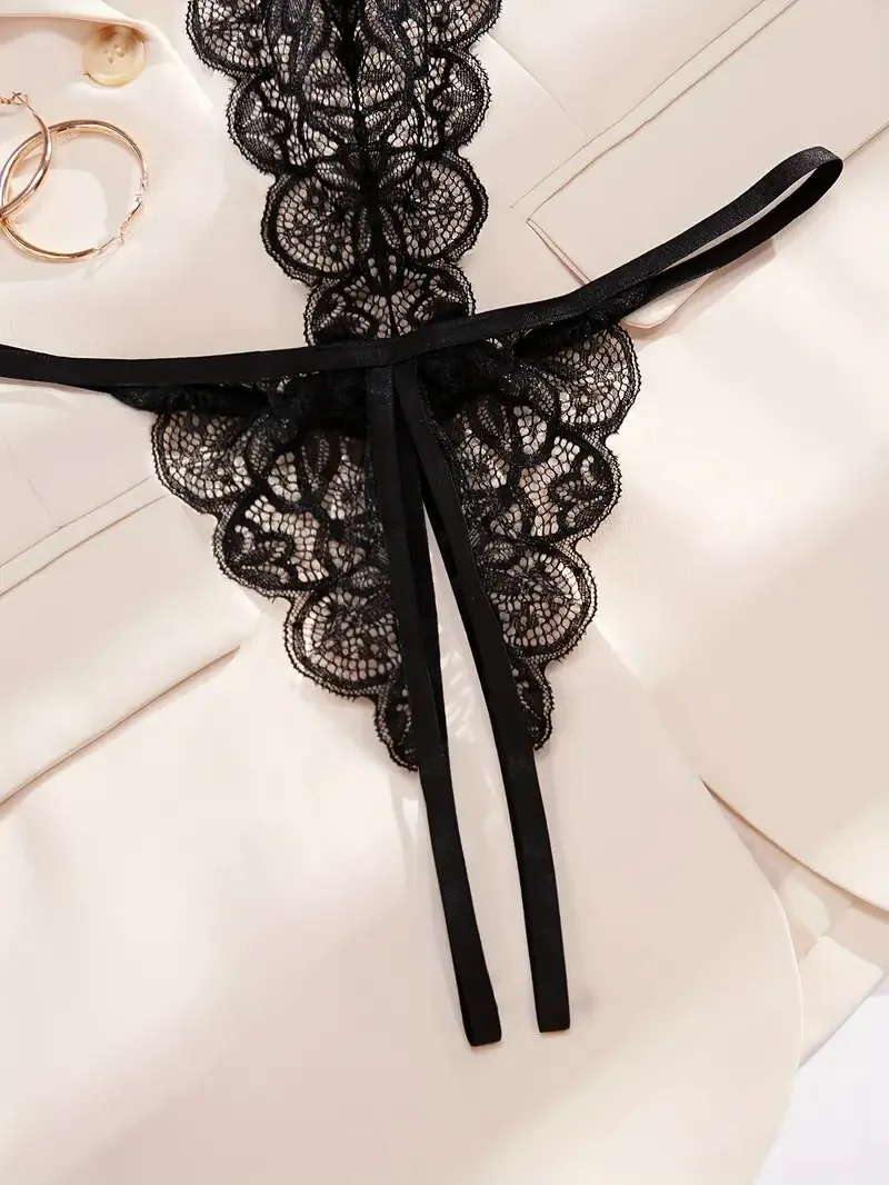 Sexy Perspective Erotic Lingerie with Open Cut Hollowed Out Leak Free Flirtatious Seductive Lace Suspender Suit for Women view 4