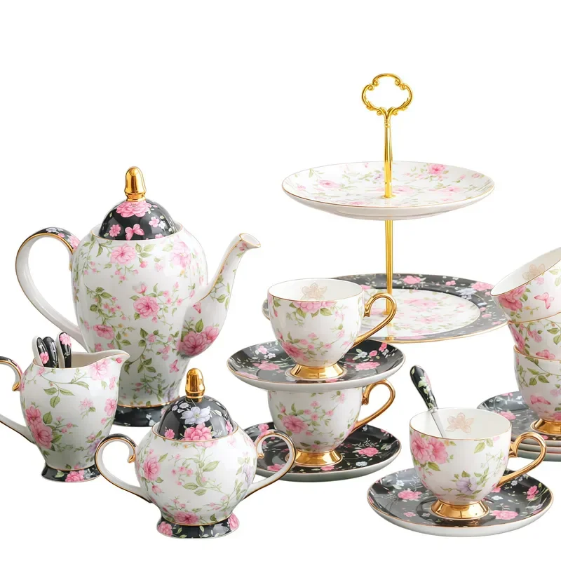 Deluxe English European floral pattern ceramic tea set with Phnom Penh, suitable for cafes and parties