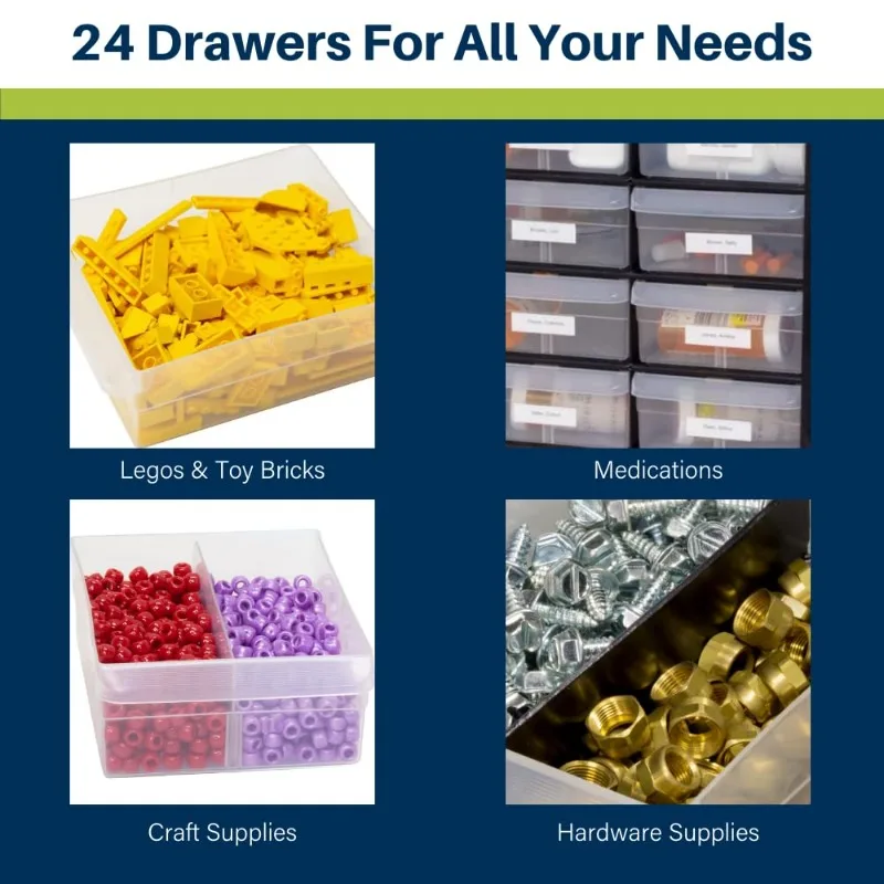 24-Drawer Plastic Drawer Storage Cabinet for Garage Organization, Bead Organizer, Building Bricks Storage, Teacher Too image 5