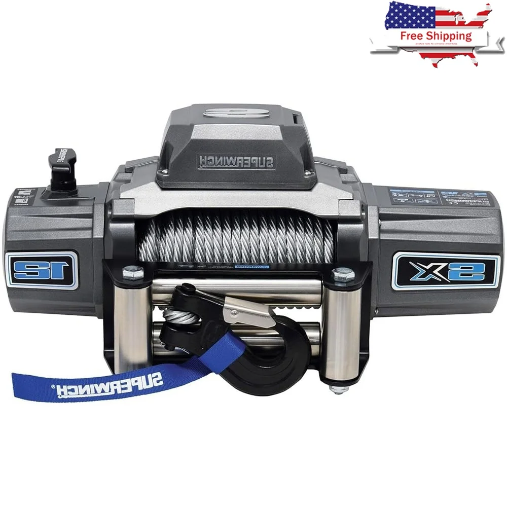 

12V DC Winch 12000lb Steel Wire Rope 3/8" x 85' IP68 Waterproof Roller Fairlead Heavy Duty Clutch Handle Rugged Drum Rescue Tool