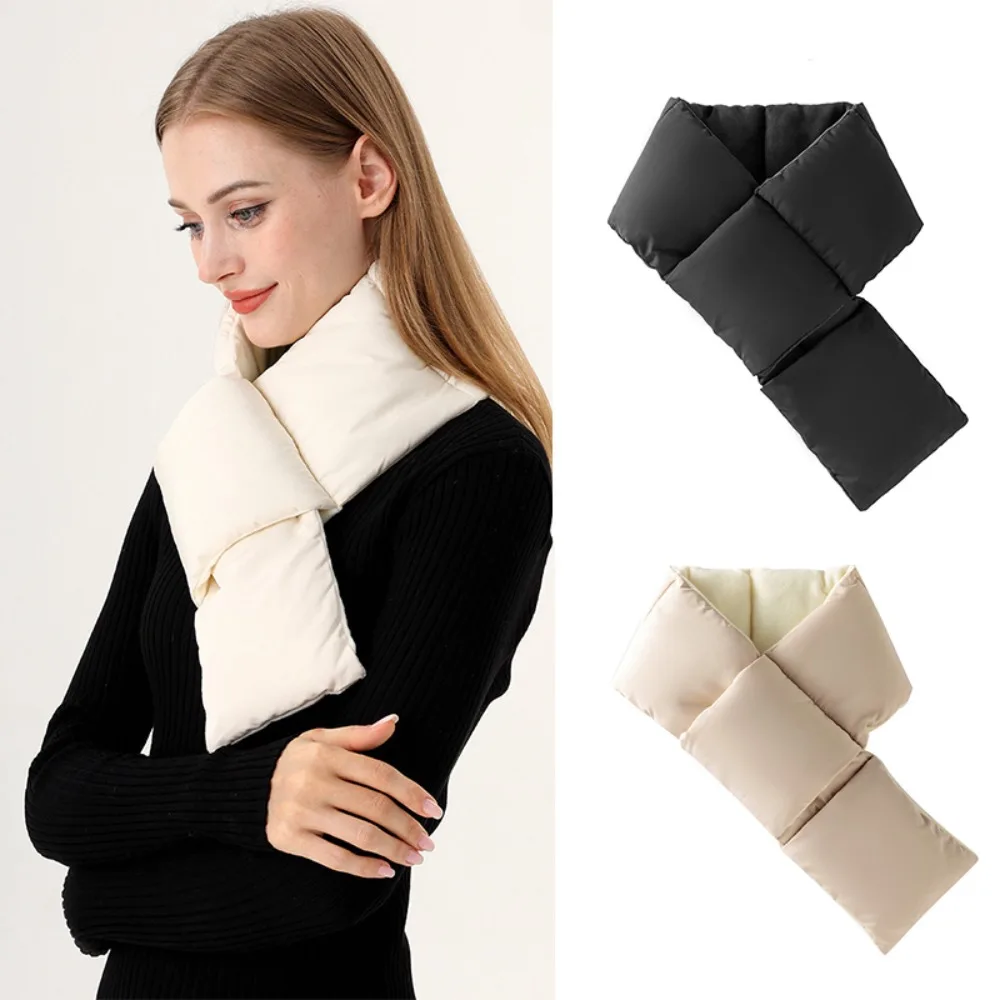 

New Down Cotton Winter Mouth Loan Scarf Windproof Warm Down Cotton Scarf Camping Soft Cross Ring Scarves Women Men