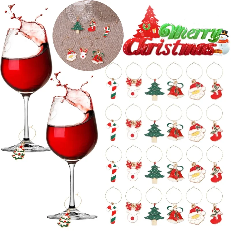 Christmas Wine Glass Charms Markers Rings Identifier Vintage Christmas Party Supplies Labels Tag Charms Markers Holiday Decor