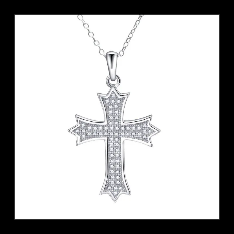 AliExpress حار بيع S925 فضة الاتجاه الصليب قلادة الفرنسية العادية كامل الماس السيدات قلادة