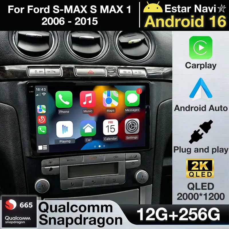 Android 16 Wireless Carplay For Ford S-MAX S MAX 1 2006 - 2015 Car Radio 2din GPS Head Unit Video 360 Camera DSP Audio WIFI Auto