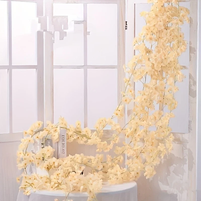 Simulierte Kirschblüten-Rebe, Rohrebe, blockierende Pfirsichblüten-Dekoration, Hintergrund, hängende Blumenrebe, gefälschte Blumenrebe – Detail 8