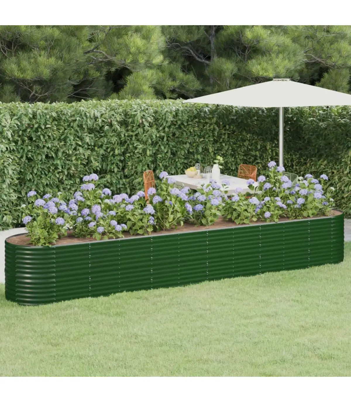 440x80x68cm green powder coated steel planter and planters