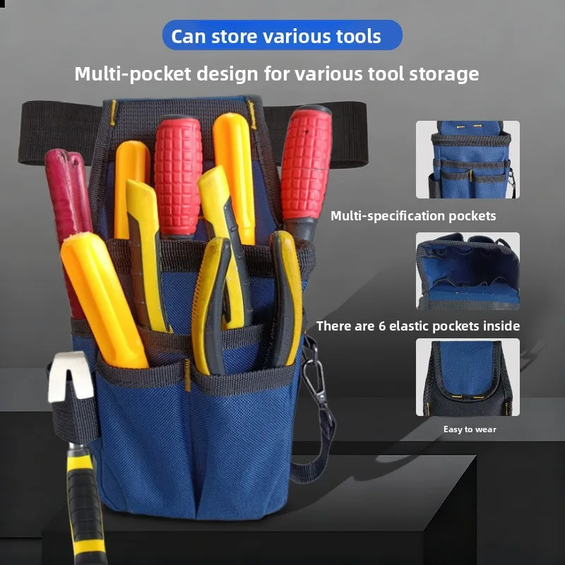 Multi-Purpose Oxford Cloth Tool Waist Bag with Adjustable Belt Multi-Layer Pockets for Electricians Plumbers Carpenters Hardw