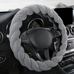 Plush Velvet Steering Wheel Cover for Winter: Spiral Design & High-Density Fleece for Warm Comfort, Fits 14.5-15 Inch Wheels