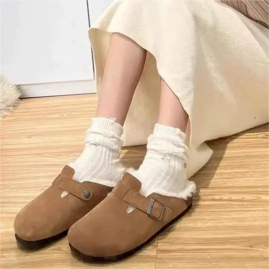 Fußbett Wildleder Birken Sandalen Frauen und Männer Mode All-Match-Paare tragen Kork Hausschuhe Winter plus Samt Schuhe