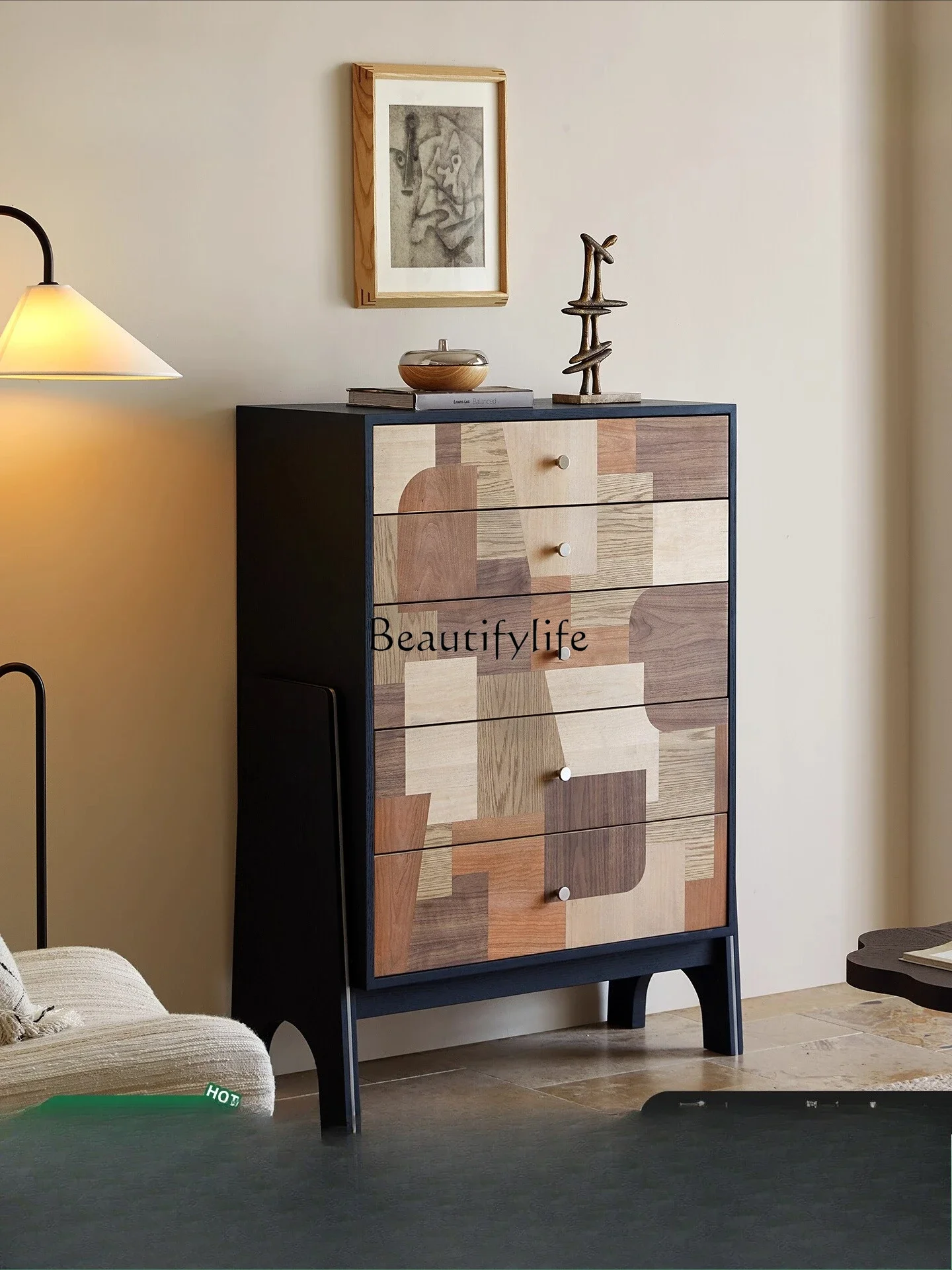 

LJYSolid wood chest of drawers, simple modern bedroom storage, retro locker