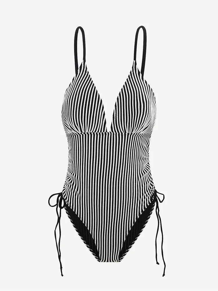 

Модный сексуальный слитный купальник Vzvn в полоску для женщин, пляжный, для отпуска, бикини, новинка 2026 года, всесезонный, без спинки