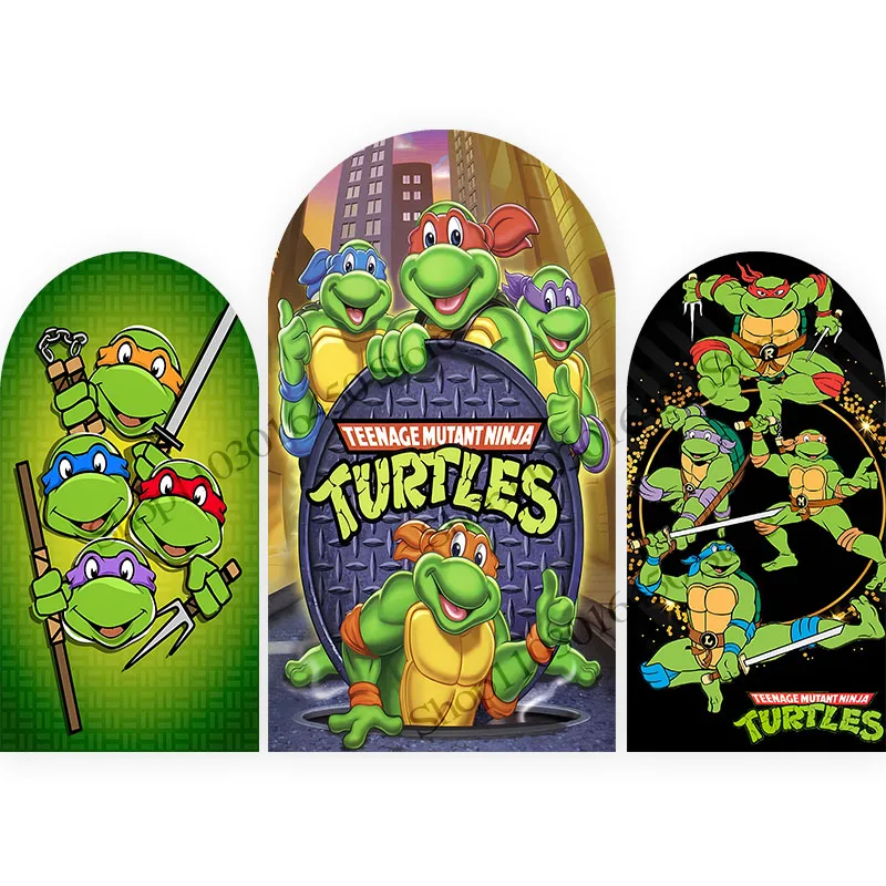 

Фон с аркой и черепахой ниндзя, украшение для дня рождения, двойной фон для фотосъемки, полиэстер, студийный реквизит