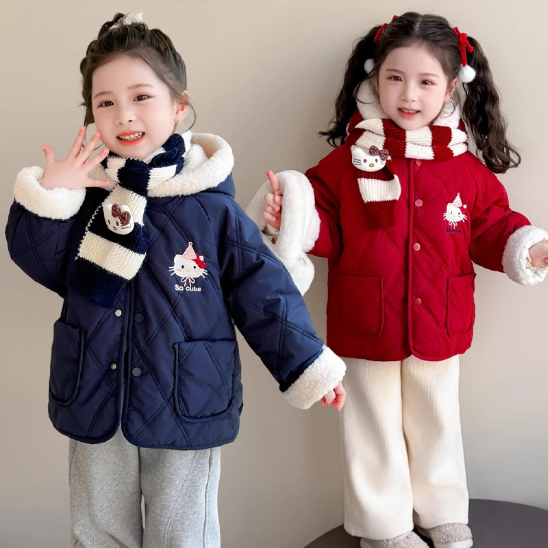 

Sanrio Hello Kitty Kid Cotton-padded Clothes Children's Winter Cotton Coat Kawaii Y2k Anime Clothing Jacket Clip Girl Suit Girls
