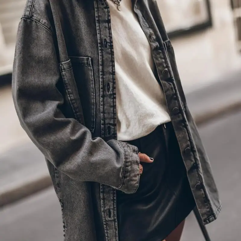 

Casual Long Sve Button up Denim Jaet for Women New 2025 Cross-Border Sle ort Length Collar Trendy Youth Faion