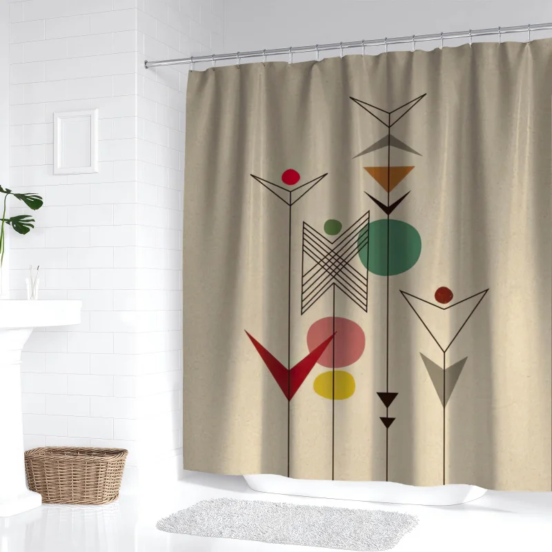 Modern Chic Line Art Digital Print Shower Curtain - Waterproof Polyester with Hooks, Machine Washable - YWJHUI