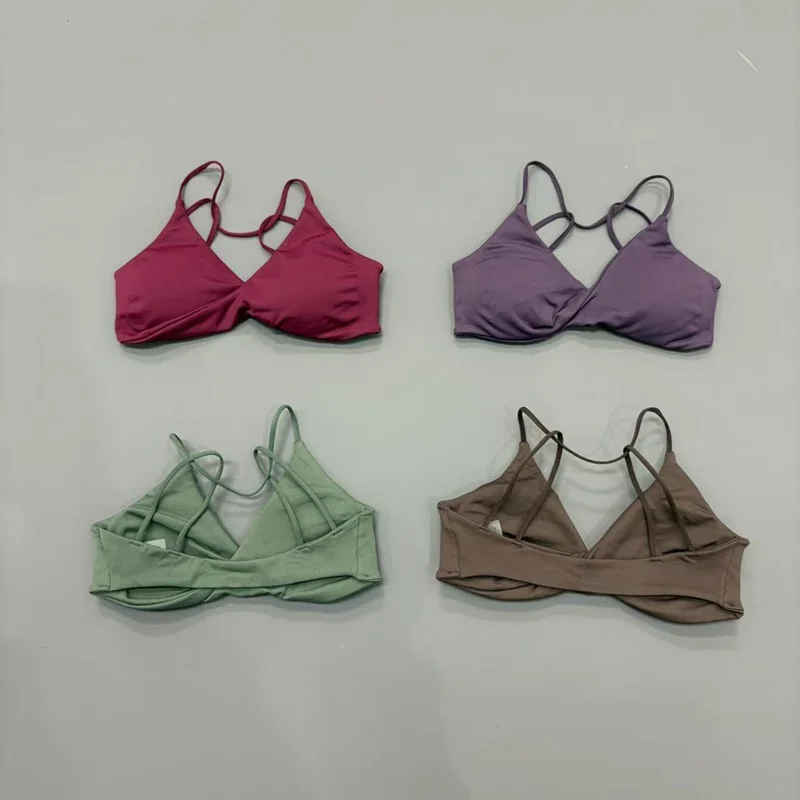 HISTELLO Vision Twist Front Sports Bra Women Cross Back Thin Strap Seamless Yoga Bra Running Gym Fitness Workout Sports Bras