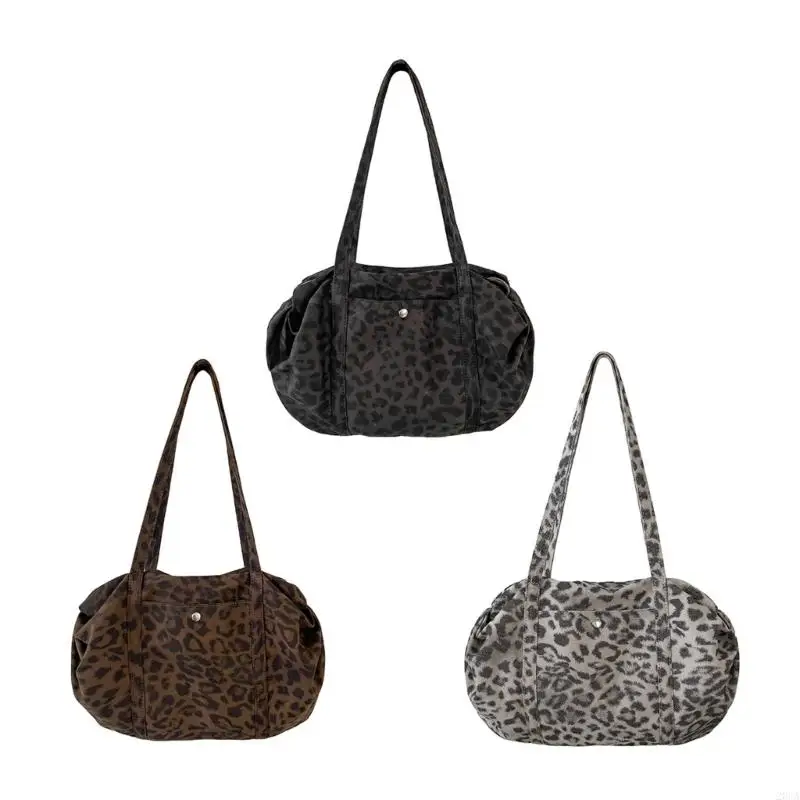 

Fashion Leopard Print Shoulder Bag Lightweight Cotton Underarm Bags With Functional Pockets Youthful Styles 20CA