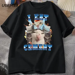 Gato engraçado Impresso T-Shirt De Algodão, Eu Como Cimento, Manga Curta, Estúpidos Gatos Feios, Casual O Pescoço Gráfico T, T