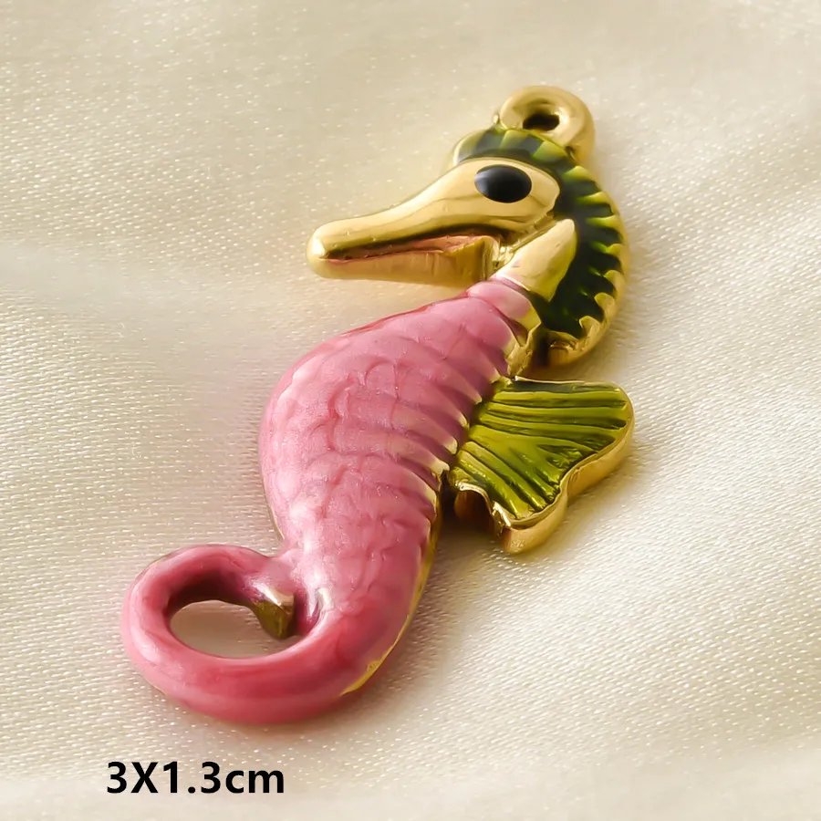 3/5 Stück/Set Meerestier-Anhänger in Goldfarbe mit Öltropfen-Effekt, Seestern, Muschel, Fisch, Edelstahl-Anhänger für Schmuckherstellung, DIY-Armbänder – Detail 6