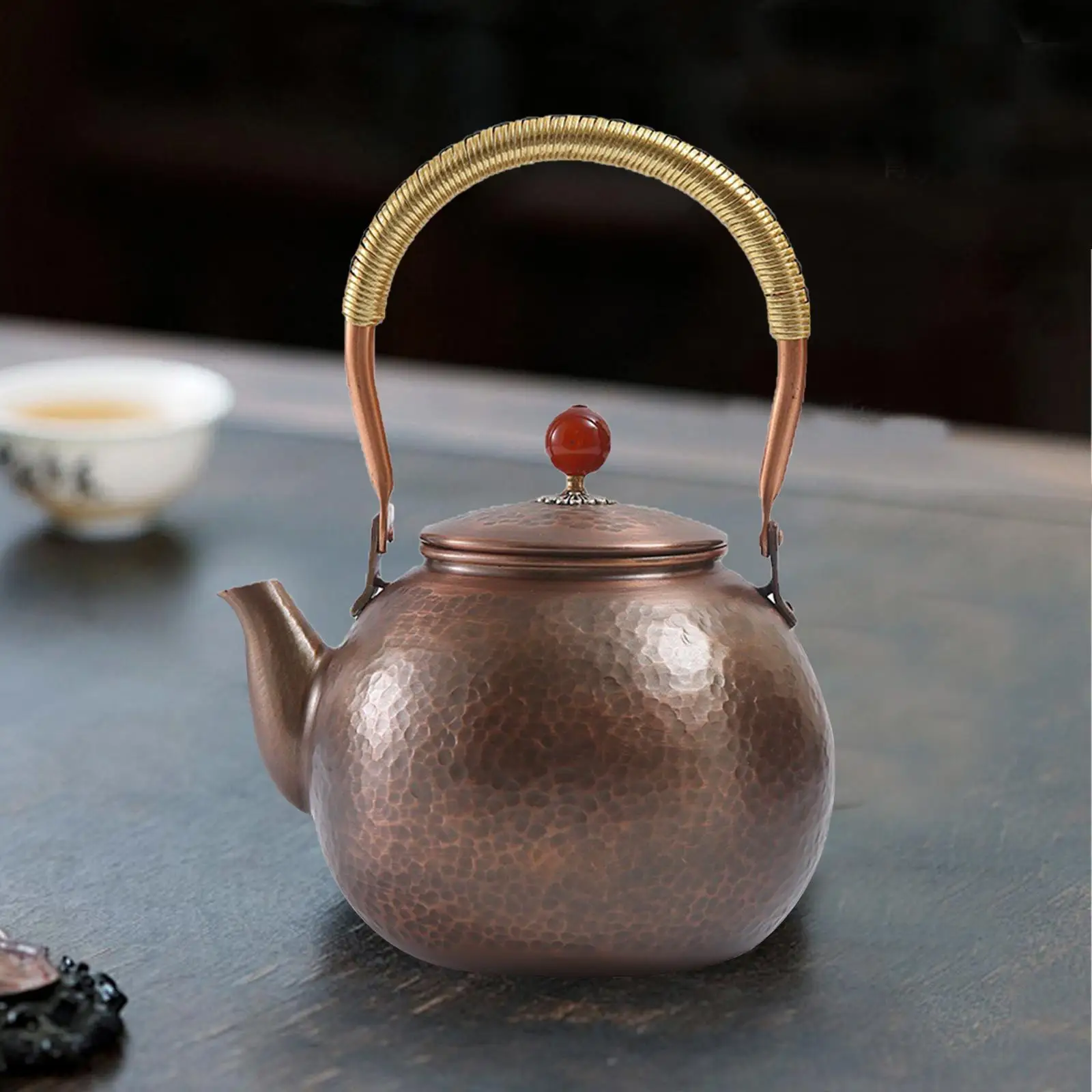 

Copper Tea Pot Handmade 1300ml Hammered Chinese Style Retro Stovetop Teapot for Living Room Office Tea Room Housewarming Gift